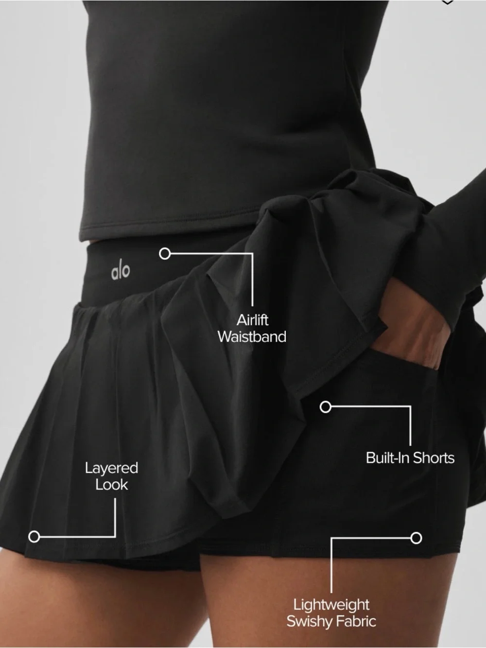 ALO Yoga Black Pleated Mini Skirt